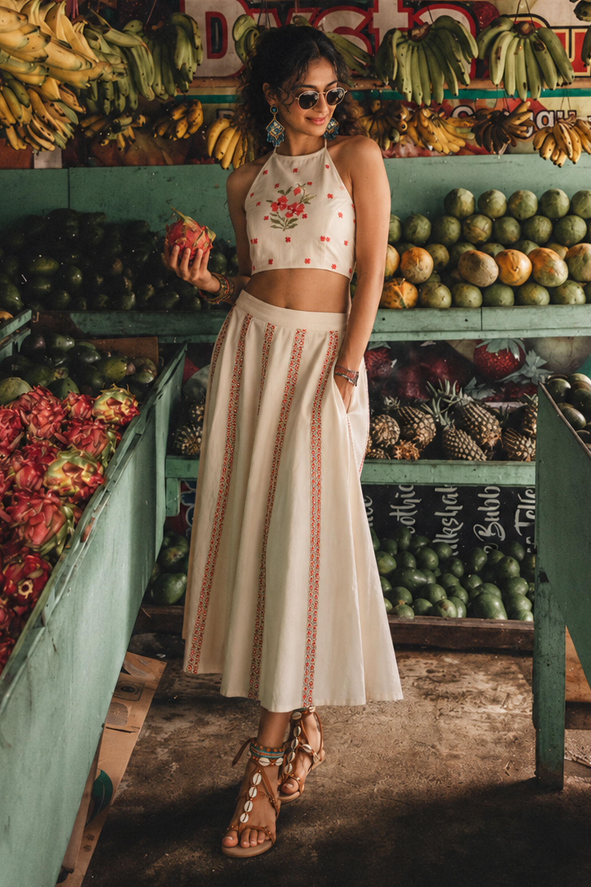 Quiet Sand Embroidered Skirt Set, Off White, image 3